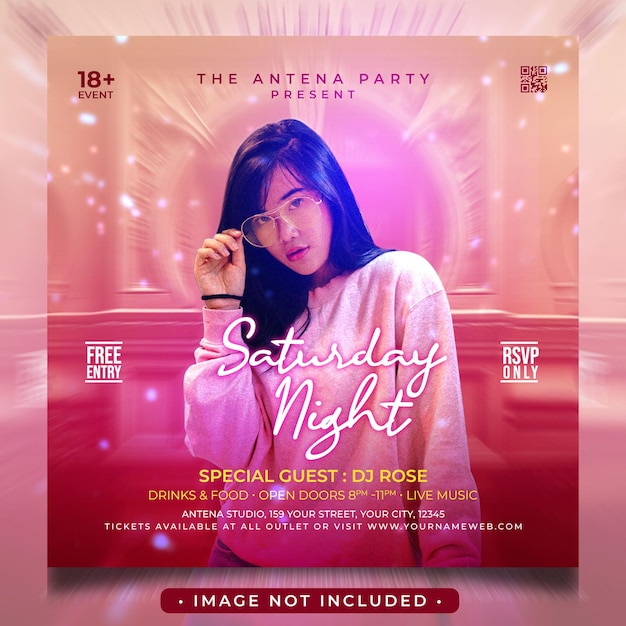 Club dj saturday night flyer social media post template