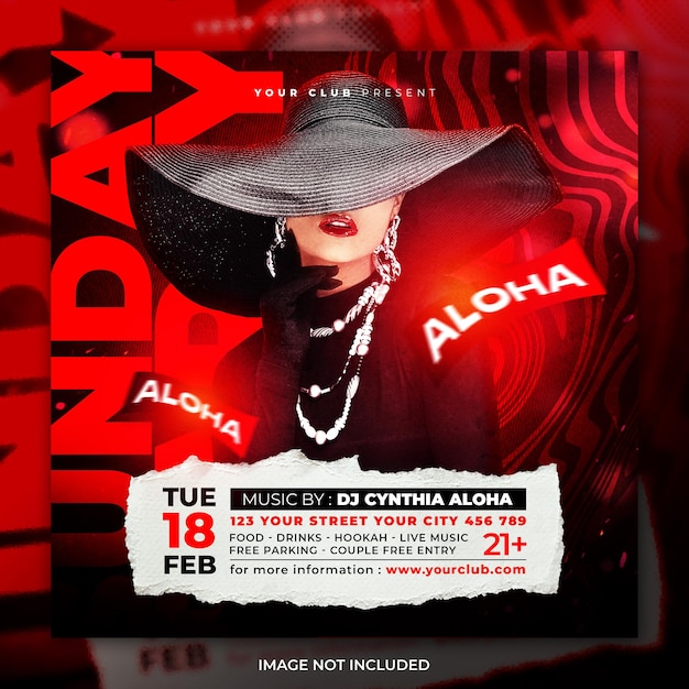 Club dj sunday party flyer social media post template