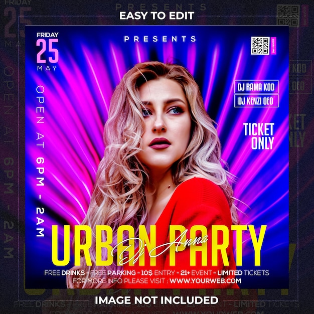 Club dj urban party flyer social media post en webbanner