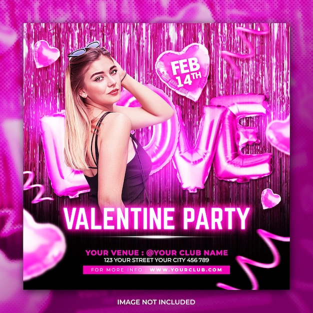 PSD club dj valentine night love party флаер шаблон поста в социальных сетях