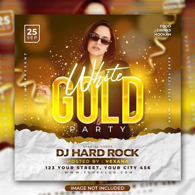 PSD club dj white gold party flyer social media post instagram