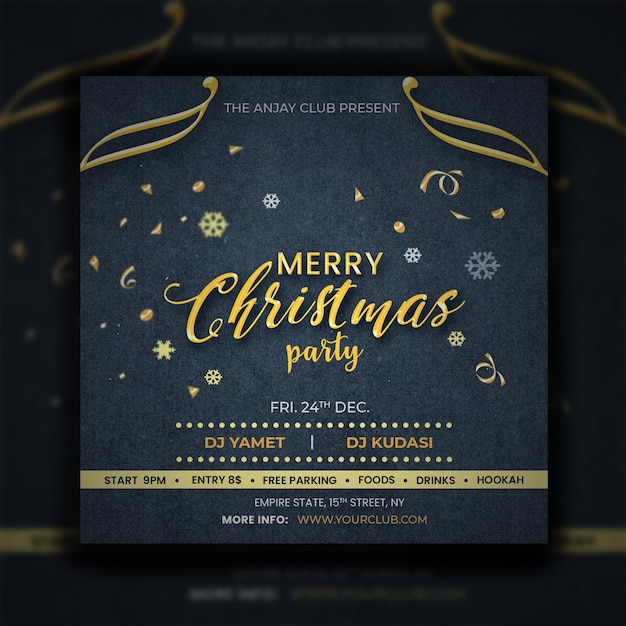 Modello di evento per la festa di natale del volantino del club e design premium post sui social media