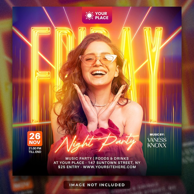 Club friday night party flyer and social media post template