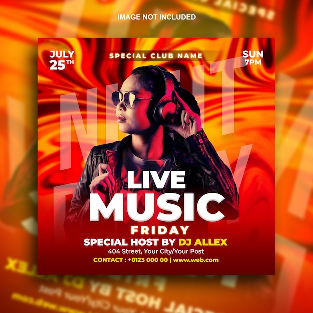 Club live dj party flyer social media post and web banner