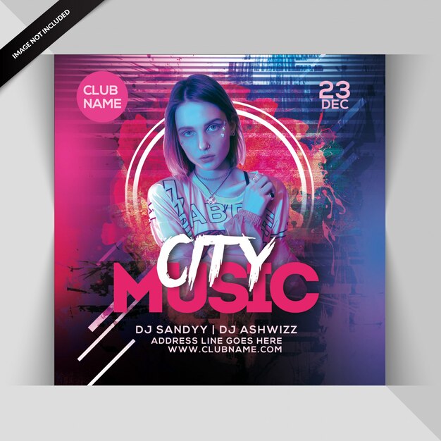 Club music party invitation or square flyer template