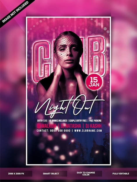 PSD club night out instagram party web banner template or social media post