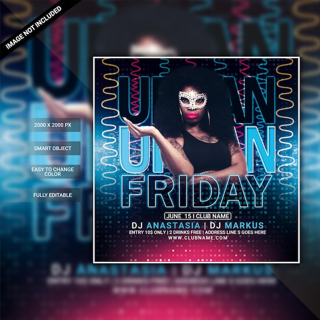 PSD club night party flyer or social media post template