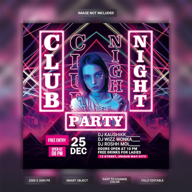 PSD club night party flyer social media post