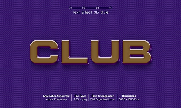 Club text effect with 3d font style
