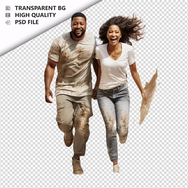 PSD clumsy black couple ultra realistic style white backgroun
