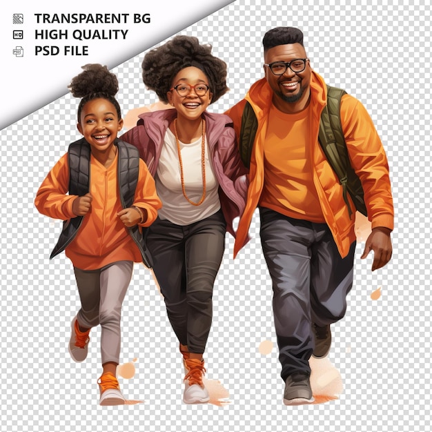 PSD clumsy black family ultra realistic style white backgroun