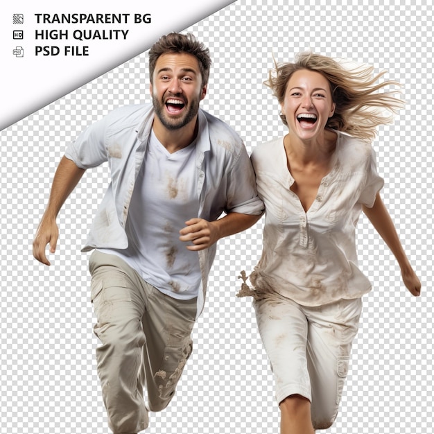 PSD clumsy white couple ultra realistic style white backgroun