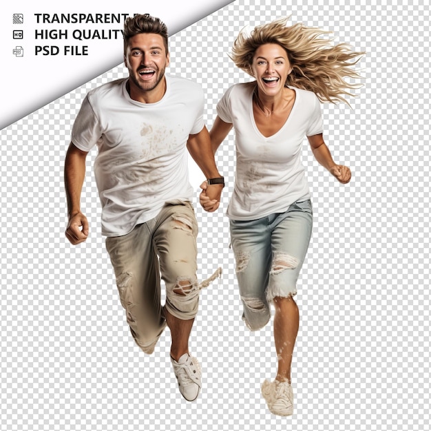 PSD clumsy white couple ultra realistic style white backgroun