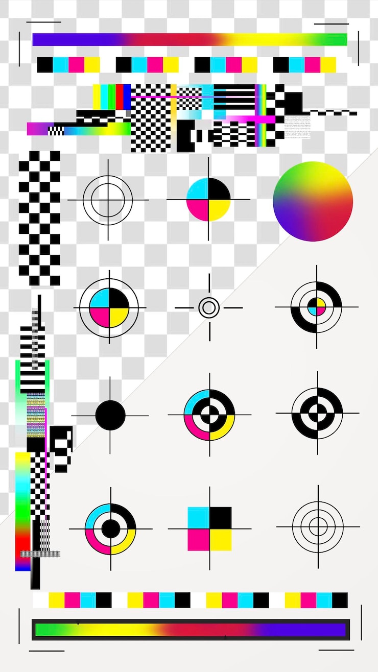 PSD cmyk 캘리브레이션 png 요소 세트 투명한 배경