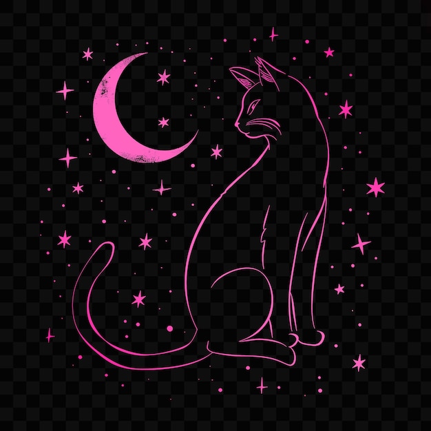 Cncゴシック壁画 猫と月の装飾がブラの輪郭に描かれています 刺青のtシャツアート