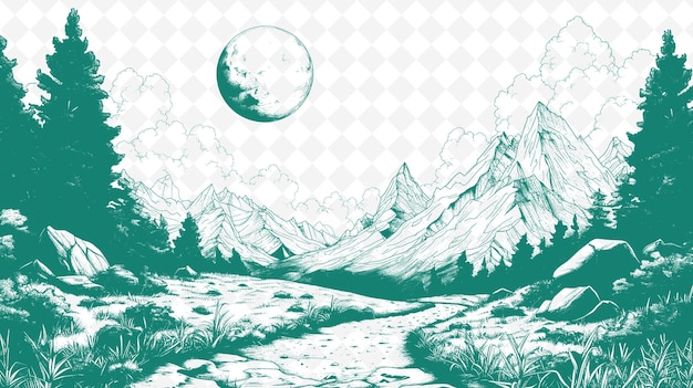 PSD cnc landscape art print handdrawn sketches of scenic views forests mountains rivers and more