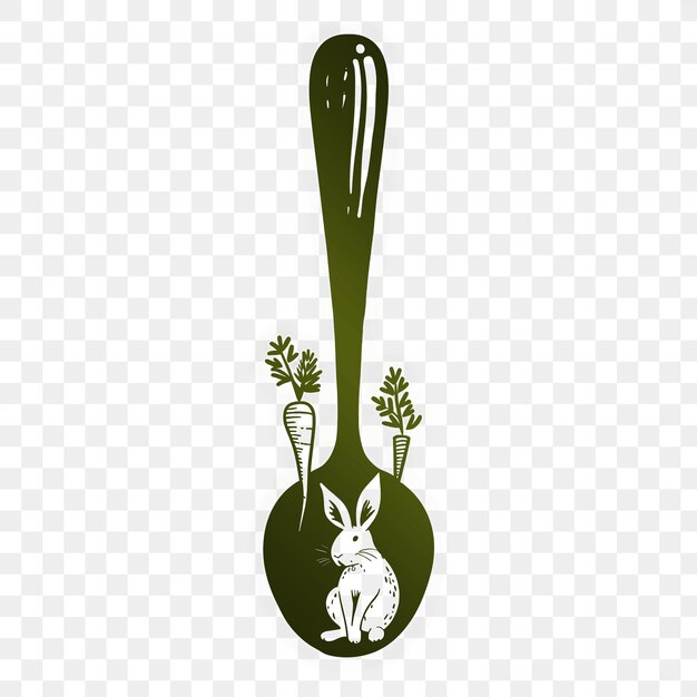 PSD cnc spoon ink art with rabbit and carrot designs tiny rabbit an outline die cut tattoo tshirt art