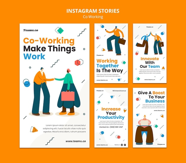 PSD storie di instagram del concetto di co-working