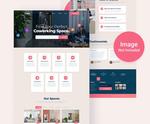 Co-working kantoorruimte directory website psd-sjabloon