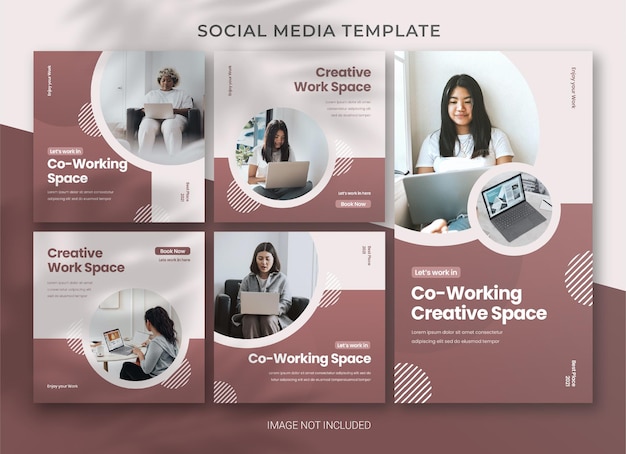 Co-working space social media business pack bundle template