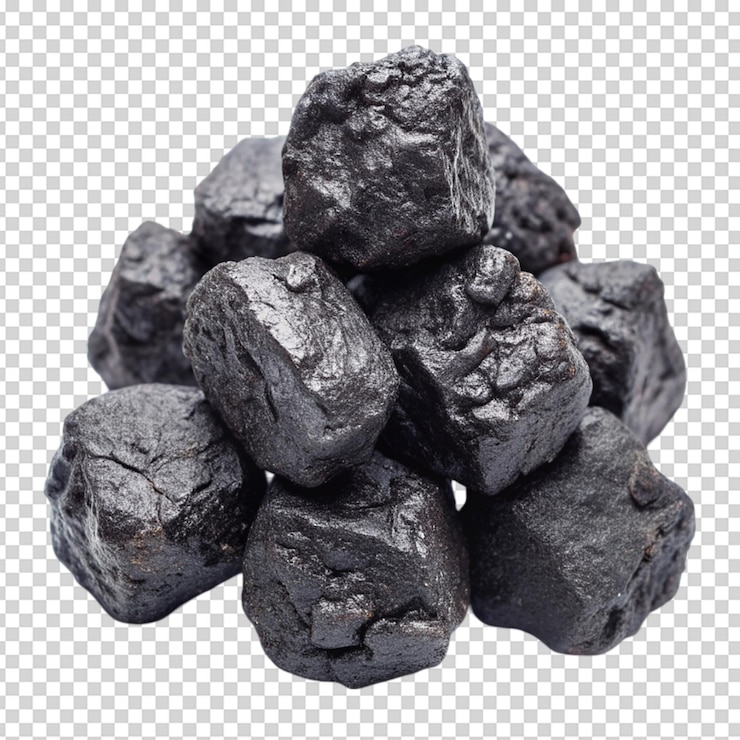 PSD coal carbon nuggets isolated on white background