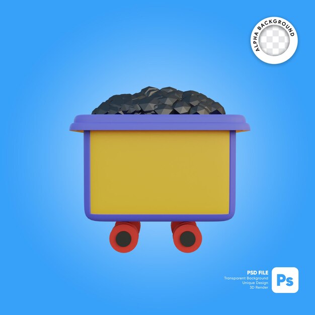 PSD coal mine cart cartoon style 3d object