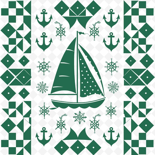 PSD coastal sailboat outline with sail pattern and anchor detai illustration decor motifs collection