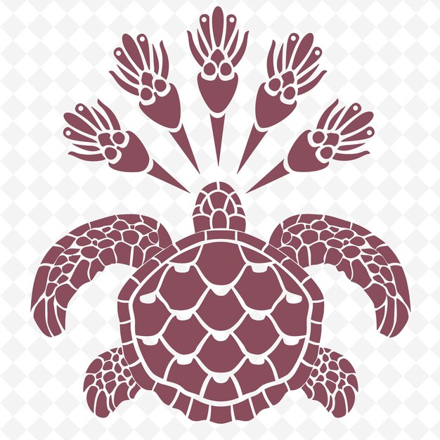 Coastal sea turtle outline with shell pattern and flipper d illustration decor motifs collection