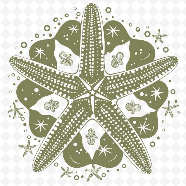 PSD coastal starfish outline with star pattern and sand details illustration decor motifs collection