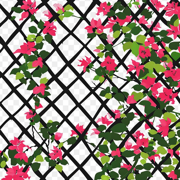 PSD trellis costiero costruito in vinile con bougainvillea e cornice art decor creative design tattoo