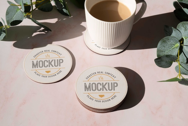 PSD coaster mockup in real context