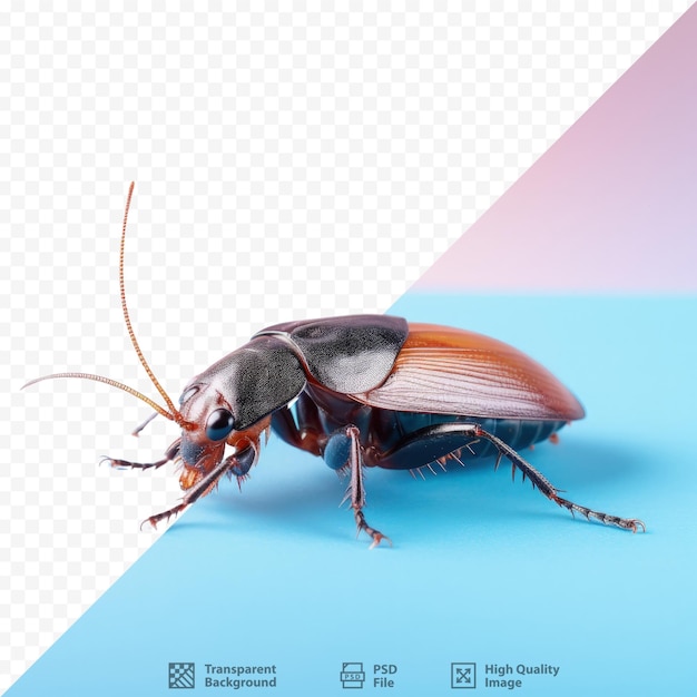 A cockroach photographed against a transparent background from a close distance