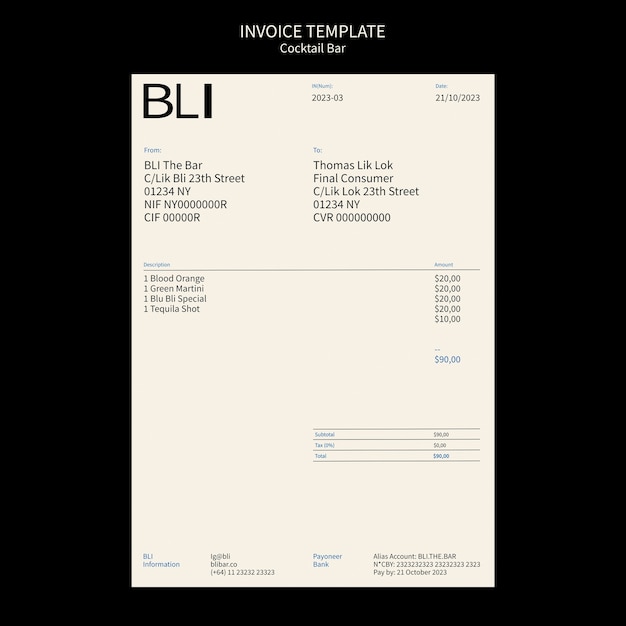 PSD カクテルバーのテンプレートデザイン