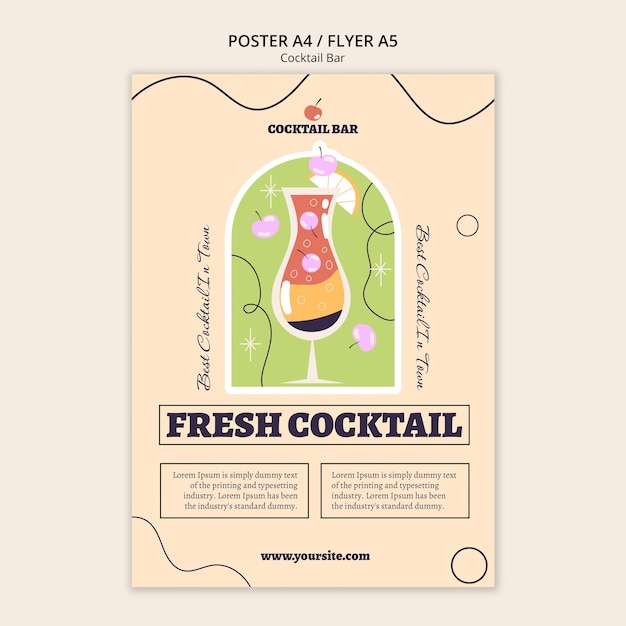 PSD cocktail bar with delicious drinks poster