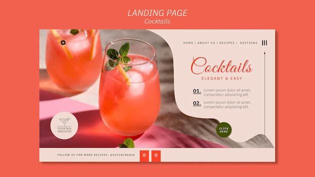 Modello di pagina di destinazione del concetto di cocktail