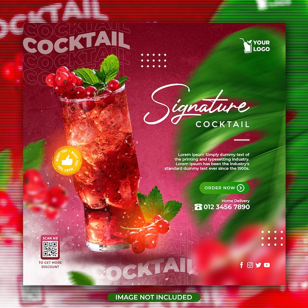 Cocktail drink social media post or flyer template