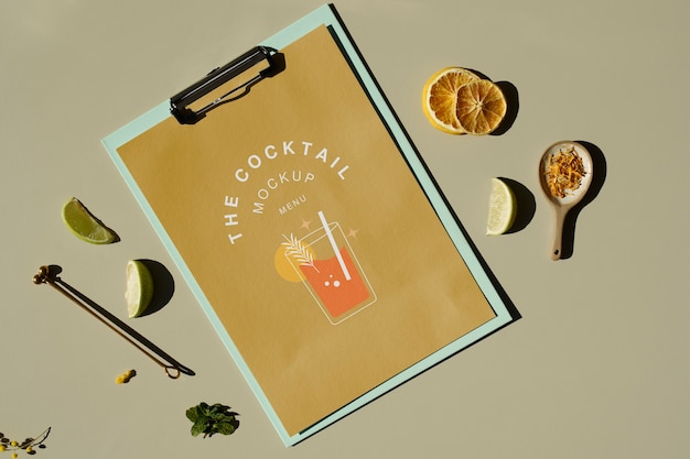 PSD cocktail flyer and plants arrangement above view