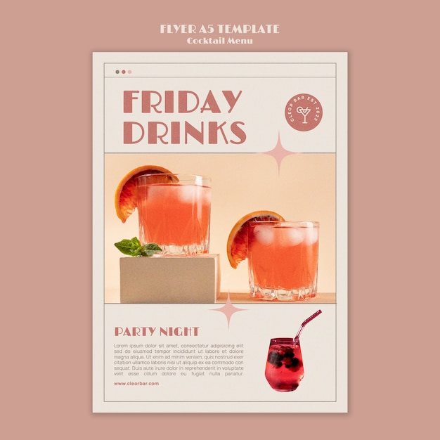 PSD cocktail menu flyer design template