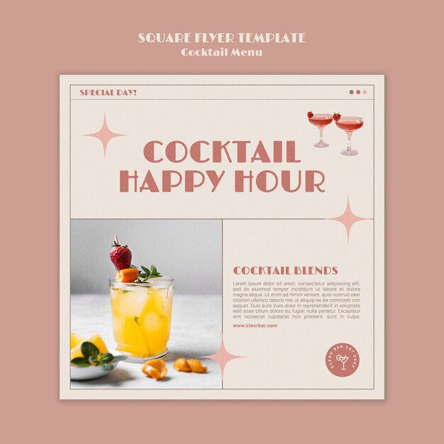 Cocktail menu square flyer design template