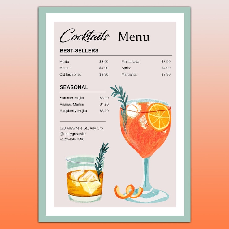 PSD cocktail menu