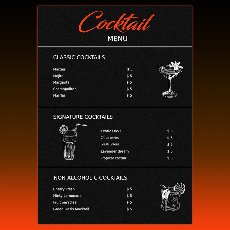 PSD cocktail menu