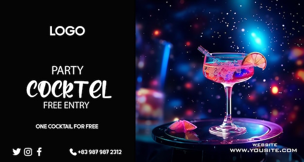 Cocktail sullo sfondo delle luci al neon luminose della discoteca spaziale