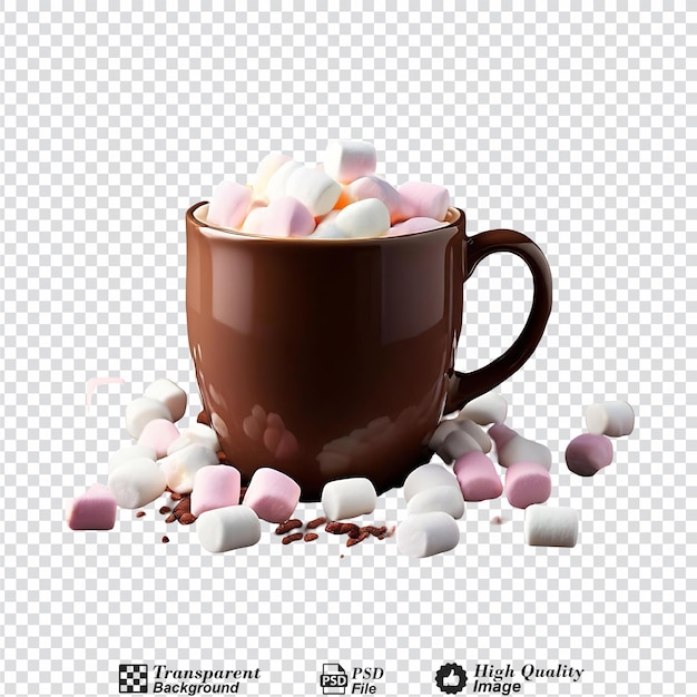 PSD cocoa mug and marshmallows isolated on transparent background