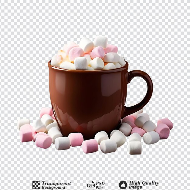 PSD cocoa mug and marshmallows isolated on transparent background