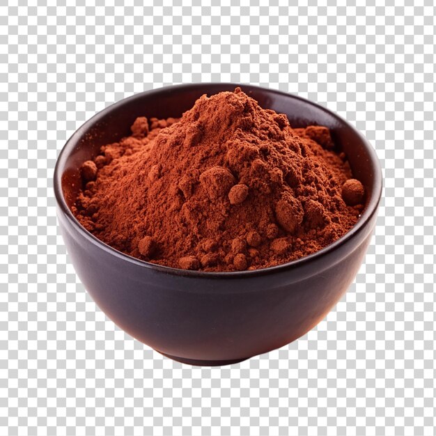 Cocoa powder in a bowl isolated on a transparent background