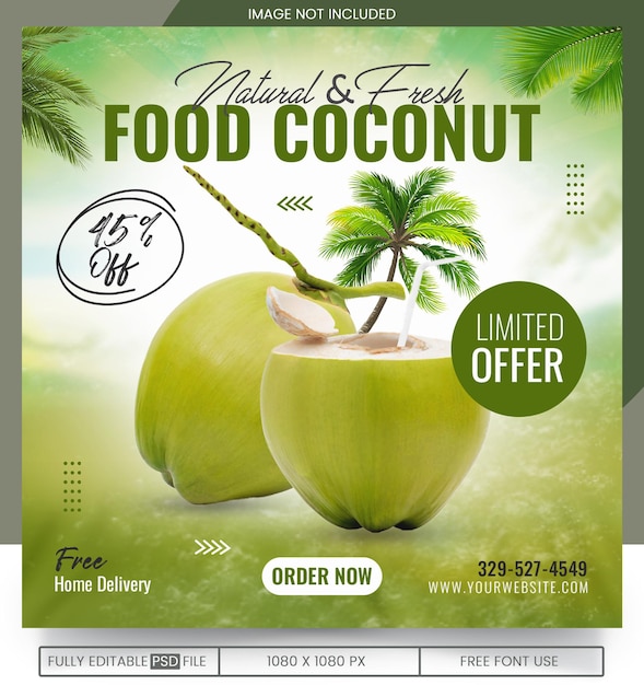 PSD coconut clean advertising food design design professionale unico testy food social media post design