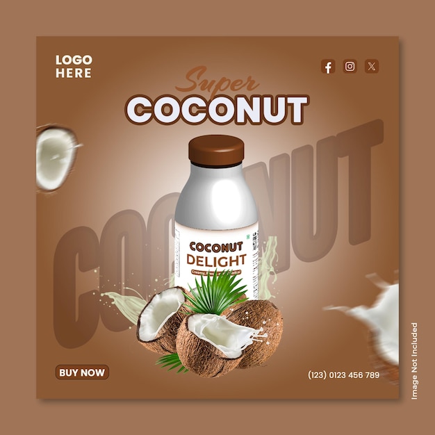coconut juice product manipulation social media poster of coconut coconut milk with coconut on top