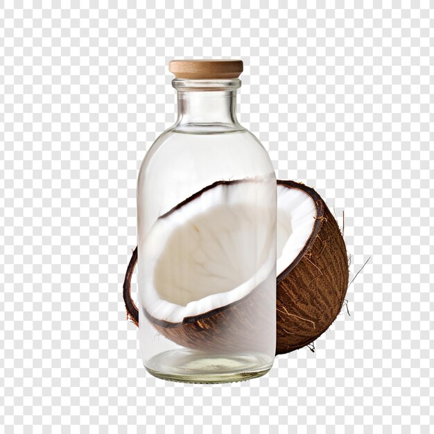 PSD bottiglia di olio di cocco isolata su sfondo trasparente