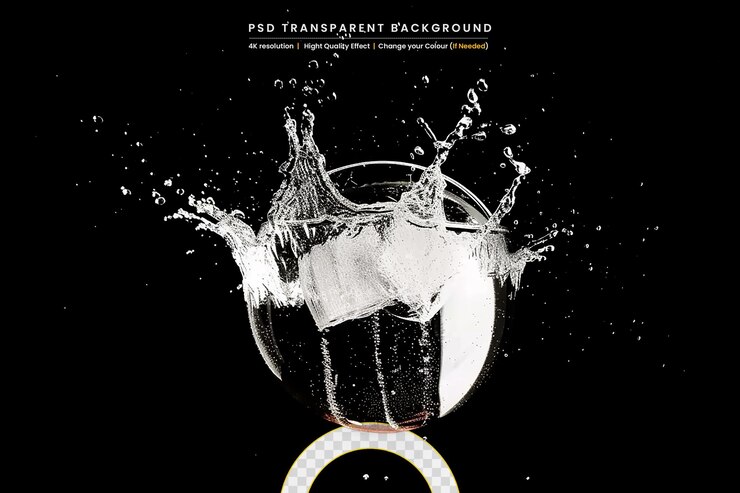 PSD coconut plunging into the water on transparent background