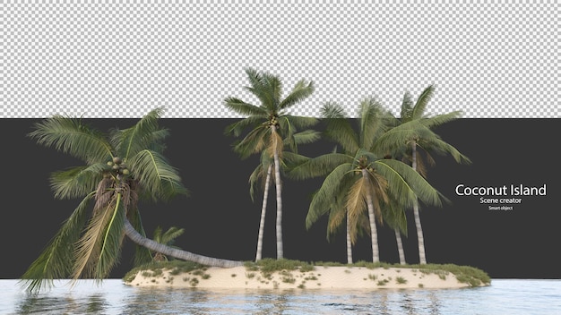 PSD coconut tree in 3d rendering isolated on island